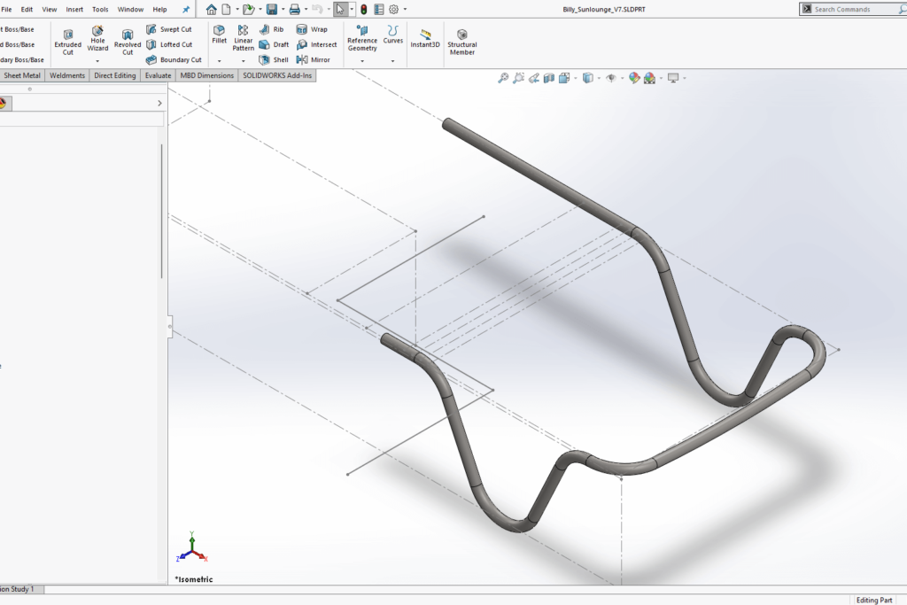 A design of a piece of furniture by TaitForm with curved tubing.